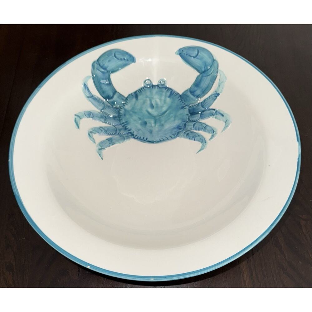 Blue Sealife Designed By Maxcera Raised 3-D Crab Ceramic Serving Bowl 12.5"